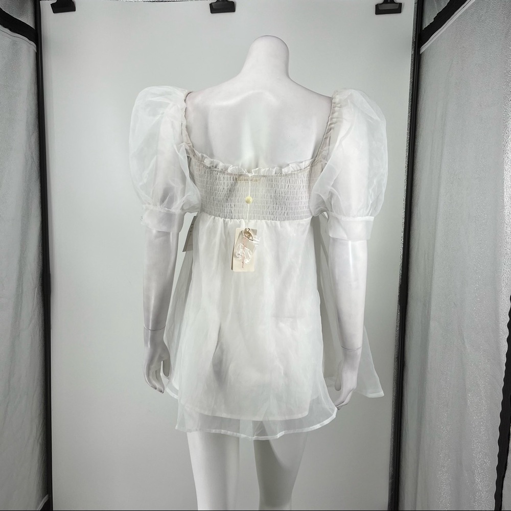 * NEW For Love & Lemons Cinched Babydoll Dress in White G60 - Picture 5 of 6